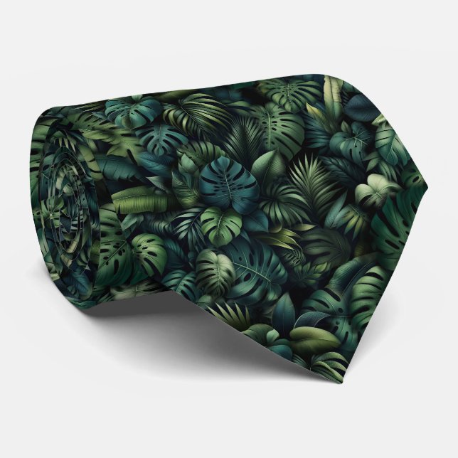 Tropischer Monstera Botanischer Grüner Dschungel D Krawatte (Gerollt)
