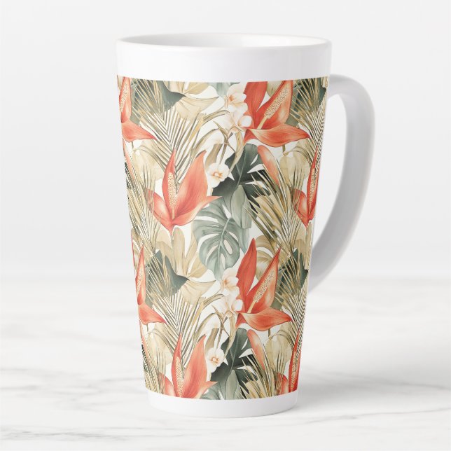 Tropischer Orange Anthurium Floral Dschungel Milchtasse (Rechte Ecke)