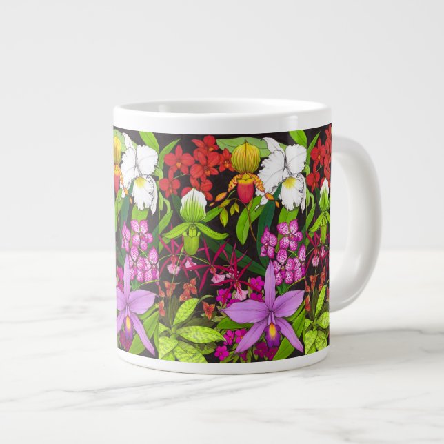 Tropischer Orchid Blumengarten Jumbo Tasse (Vorderseite Rechts)