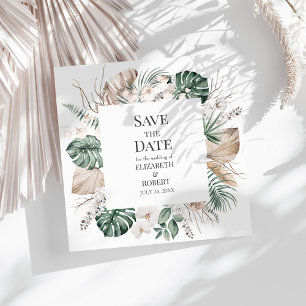 Tropischer Orchid und Monstera Save the Date Karte