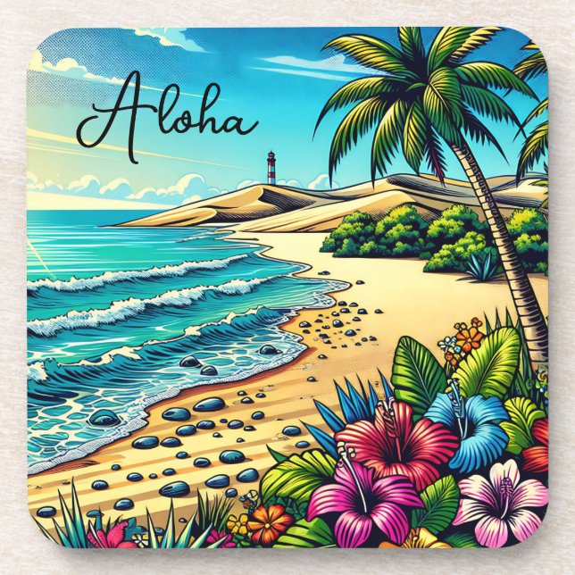 Tropischer Ozean Aloha Urlaub Getränkeuntersetzer (Vorderseite)