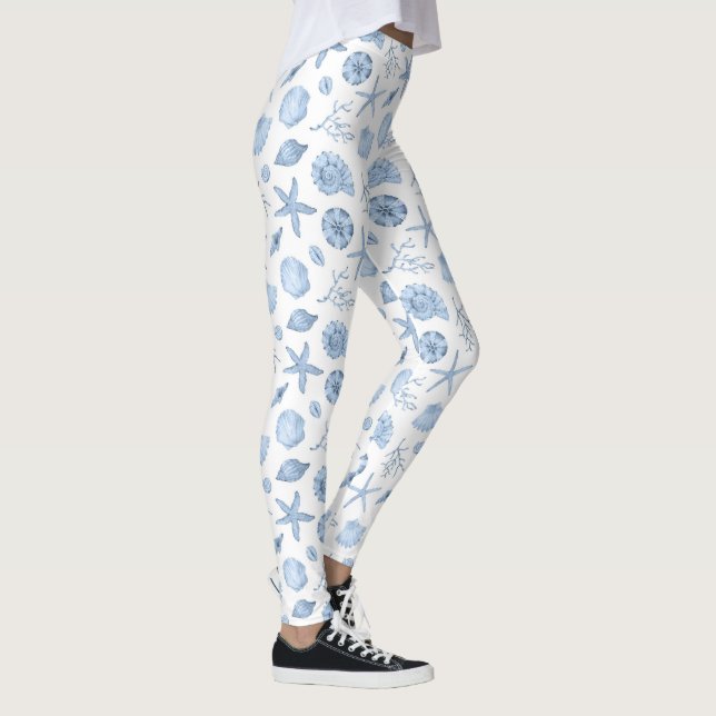 Tropischer Ozean Blue Nautical Vintag Seashells Leggings (Rechts)