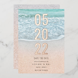 Tropischer Ozean & Sandstrand Save-the-Date Folie Folieneinladung