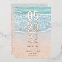 Tropischer Ozean und Sandstrand Save the Date