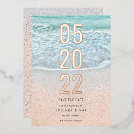 Tropischer Ozean und Sandstrand Save the Date Folieneinladung