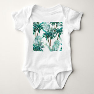 Tropischer Palm: Dschungel-Muster in Wasserfarbe. Baby Strampler