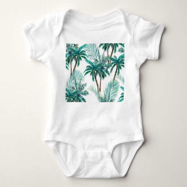 Tropischer Palm: Dschungel-Muster in Wasserfarbe. Baby Strampler (Vorderseite)
