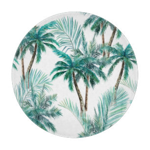 Tropischer Palm: Dschungel-Muster in Wasserfarbe. Schneidebrett