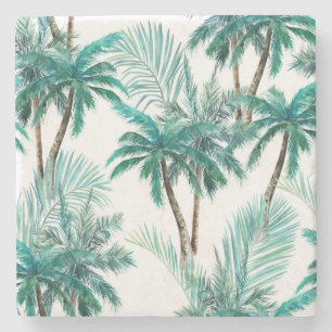 Tropischer Palm: Dschungel-Muster in Wasserfarbe. Steinuntersetzer