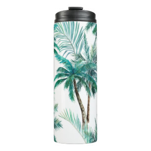 Tropischer Palm: Dschungel-Muster in Wasserfarbe. Thermosbecher