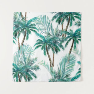 Tropischer Palm: Dschungel-Muster in Wasserfarbe. Wandteppich