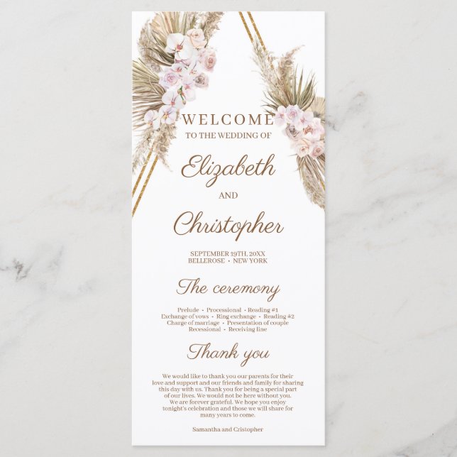 Tropischer Palm Pampas Grass Gold Arch Tropisch ge Programm (Vorderseite)