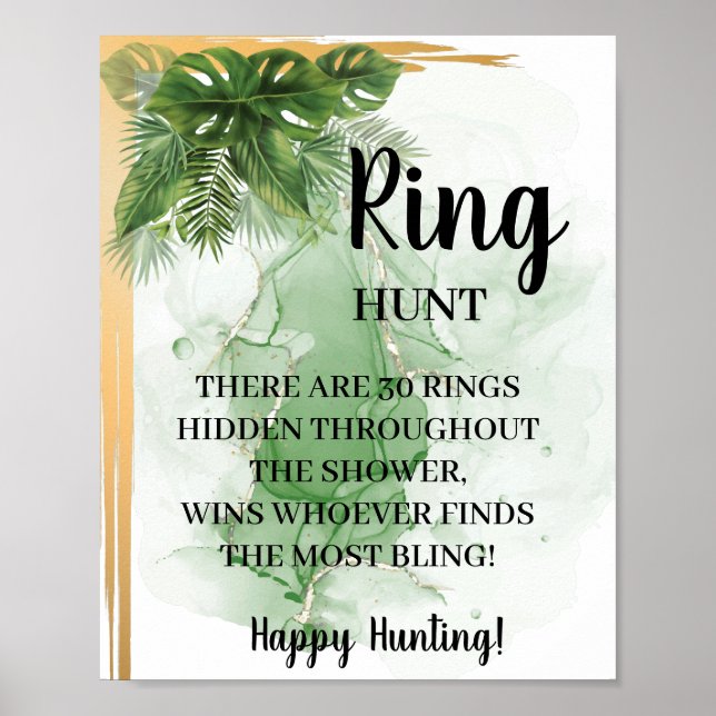 Tropischer Palm Ring Hunt Brautparty Game Sign Poster (Vorne)