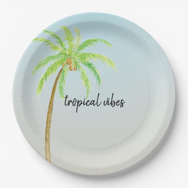 Tropischer Palm Tree Blue Ombre Pappteller (Vorderseite)