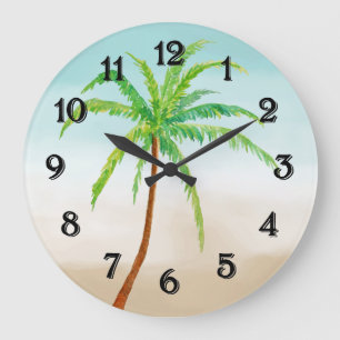 Tropischer Palm Tree Blue Sand Ombre Große Wanduhr