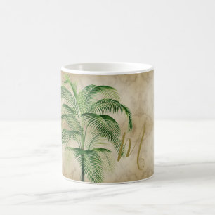 Tropischer Palmbaum Vintage Monogramm Kaffeetasse