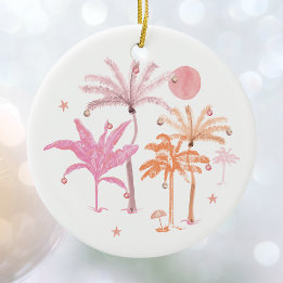 Tropischer Palmbaum Weihnachten Personalisiert Keramik Ornament