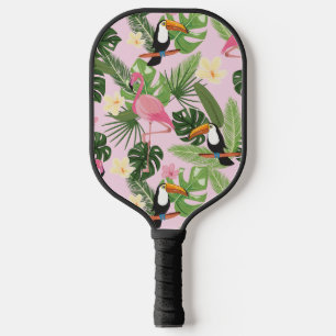 Tropischer Palmblätterpink Pickleball Schläger
