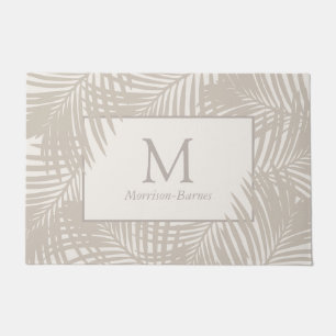Tropischer Palmblätterteppich Taupe Mit Monogramm Fußmatte