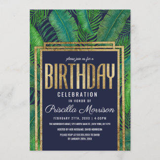 Tropischer Palme-grünes Goldmarine-Blau-Geburtstag Einladung