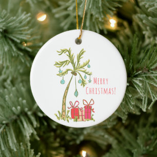 Tropischer Palmen-Weihnachts-Gruß Küste Keramik Ornament
