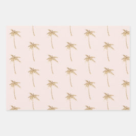 Tropischer Palmenbaum aus Gold Glitzer Geschenkpapier Set