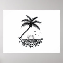 Tropischer Palmenuntergang – Minimalistische Stran Poster