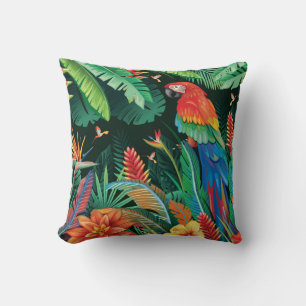Tropischer Papagei: Exotischer Blumenhintergrund. Kissen