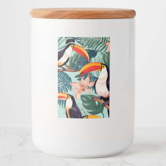 Tropischer Papagei Jar mit Lid Lebensmitteletikett (Vorderseite)