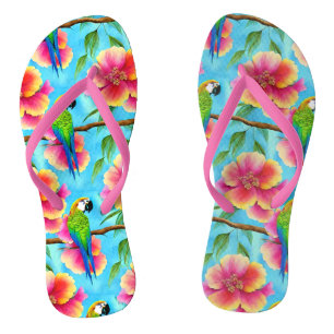 Tropischer Papagei und Muster der Blume Flip Flops