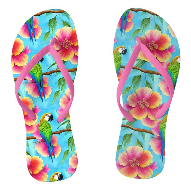 Tropischer Papagei und Muster der Blume Flip Flops (Fußbett)