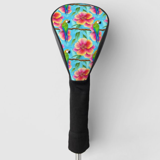 Tropischer Papagei und Muster der Blume Golf Headcover (Vorderseite)