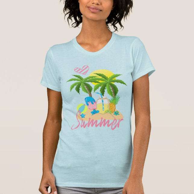 Tropischer Paradies-Sommer-Liebe-Strand-Frauen T-Shirt (Vorderseite)