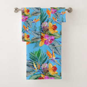 Tropischer Paradiesvogel & Orchideen Sommergarten Badhandtuch Set