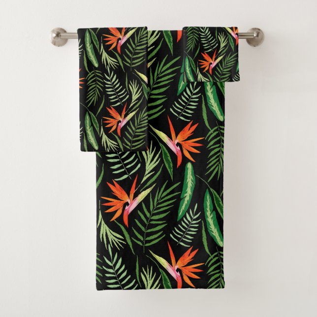Tropischer Paradiesvogel Pflanze u. Farne auf Badhandtuch Set (Insitu)