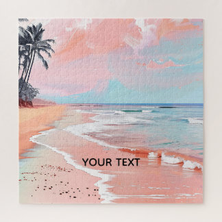 Tropischer Pastell-Sonnenuntergang Strand Familie Puzzle