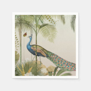 Tropischer Pfau mit Schmetterlingen Serviette