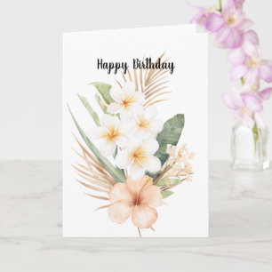 Tropischer Pfirsich-Hibiskus-Plumerien-Geburtstag Karte