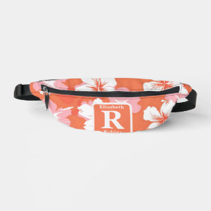 Tropischer PfirsichHibiskus personalisiert Monogra Bauchtasche