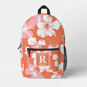 Tropischer PfirsichHibiskus personalisiert Monogra Bedruckter Rucksack