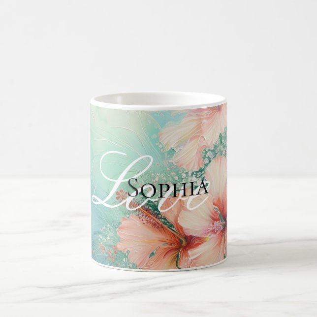 Tropischer Pfirsichweiße Hibiskus Liebe Kaffeetasse (Mittel)