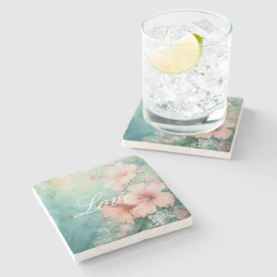 Tropischer Pfirsichweiße Hibiskus Liebe Steinuntersetzer