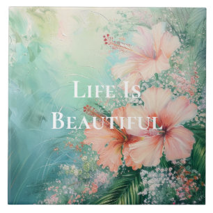 Tropischer Pfirsichweißer Hibiskus Fliese