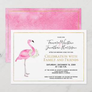 Tropischer Pink Flamingo Magnolia Empfang Einladung