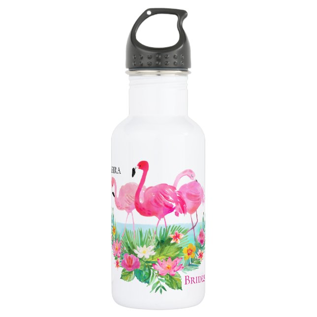 Tropischer Pink Flamingos Personalisiert Edelstahlflasche (Vorderseite)