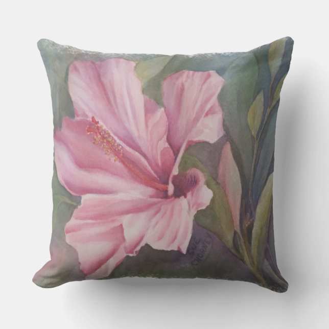 TROPISCHER PINK HIBISKUS OUTDOOR PILLOW KISSEN FÜR DRAUßEN (Vorderseite)