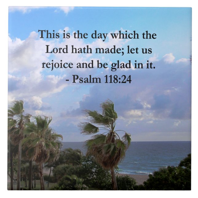 TROPISCHER PSALM 118:24 OZEAN- UND PALMBÄUME FLIESE (Vorderseite)