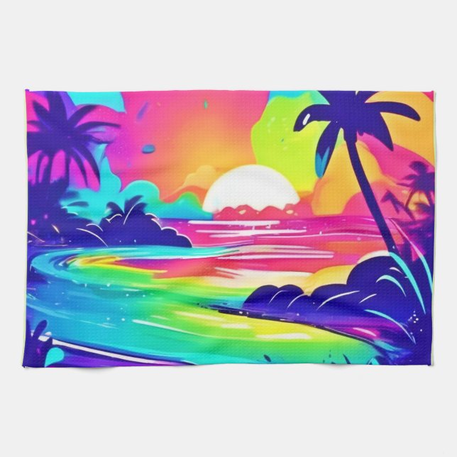 Tropischer Regenbogen Beach Dream Geschirrtuch (Horizontal)
