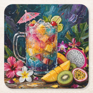 Tropischer Regenbogen-Cocktail Exotische Früchte  Rechteckiger Pappuntersetzer