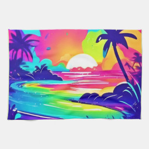 Tropischer Regenbogen-Strandtraum Geschirrtuch